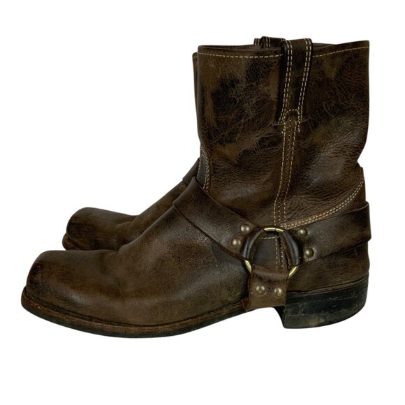 Frye Mens Harness Biker Engineer Boots Size 13 Distressed Brown Leather - Picture 4 of 13